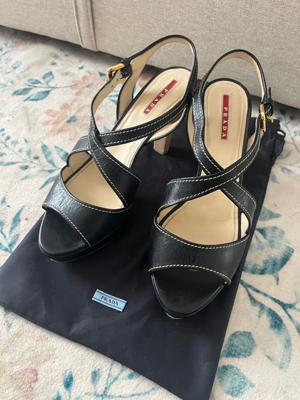 Prada Linea Rosa Leather Crisscross Slingback Heels black EUC 39
